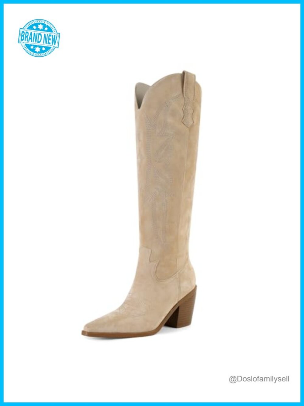 Embroidered Cowgirl Knee High Western Boots Pointed Toe Block Heel Pull-On